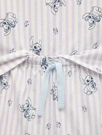 Stitch Baskılı Pamuklu Lisanslı Bisiklet Yaka Kısa Kollu Şortlu Pijama Takımı