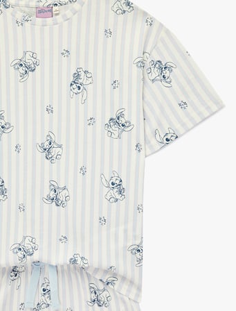 Lisanslı Pamuklu Stitch Baskılı Kısa Kollu Şortlu Pijama Takımı