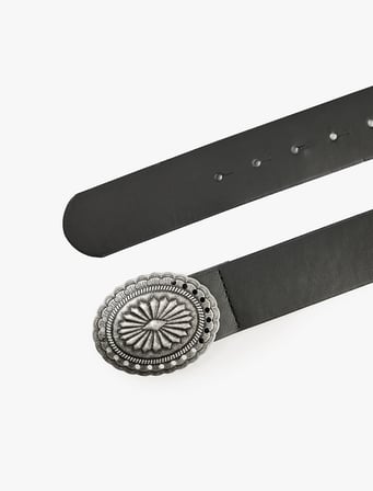 Suni Deri Oval Etnik Toka Detaylı Kemer