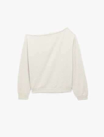 Uzun Kollu Zımba Detaylı Asimetrik Kayık Yaka Omzu Açık Sweatshirt