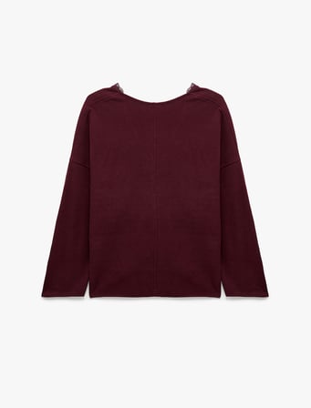 Uzun Kollu Dantel Detaylı V Yaka Sweatshirt