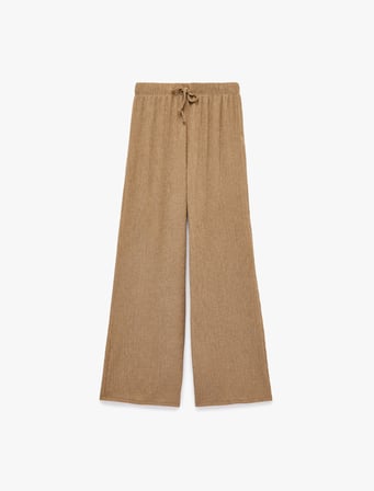 Bürümcük Kumaş Dokulu Beli Bağcıklı Bol Paça Pantolon