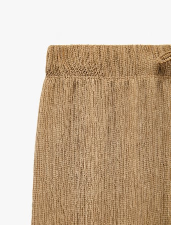 Bürümcük Kumaş Dokulu Beli Bağcıklı Bol Paça Pantolon