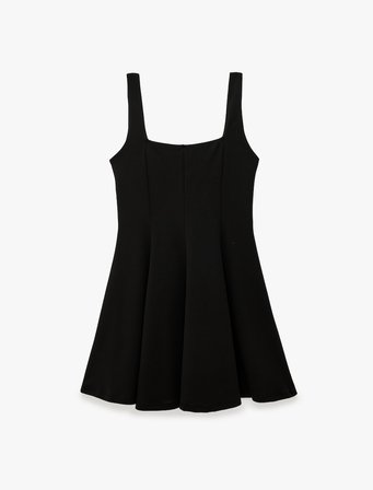 Krep Scuba Slim Fit Kalın Askılı Kare Yaka Elbise