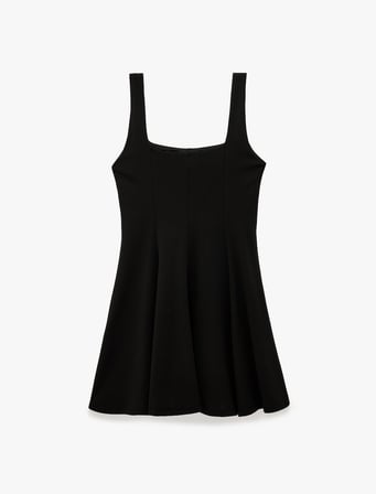 Krep Scuba Slim Fit Kalın Askılı Kare Yaka Elbise