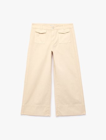 Pamuklu Düğmeli Normal Bel Cep Detaylı Bol Paça Pantolon - Culotte Jeans