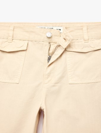 Pamuklu Düğmeli Normal Bel Cep Detaylı Bol Paça Pantolon - Culotte Jeans