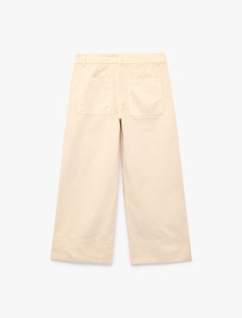Pamuklu Düğmeli Normal Bel Cep Detaylı Bol Paça Pantolon - Culotte Jeans