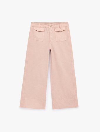 Pamuklu Düğmeli Normal Bel Cep Detaylı Bol Paça Pantolon - Culotte Jeans