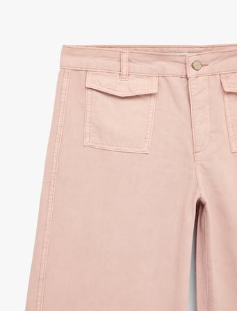 Pamuklu Düğmeli Normal Bel Cep Detaylı Bol Paça Pantolon - Culotte Jeans