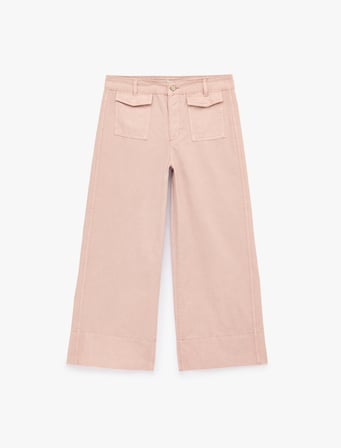 Pamuklu Düğmeli Normal Bel Cep Detaylı Bol Paça Pantolon - Culotte Jeans