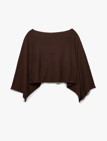 Viskon Karışımlı Slim Fit 3/4 Yarasa Kol Kayık Yaka Crop Kazak