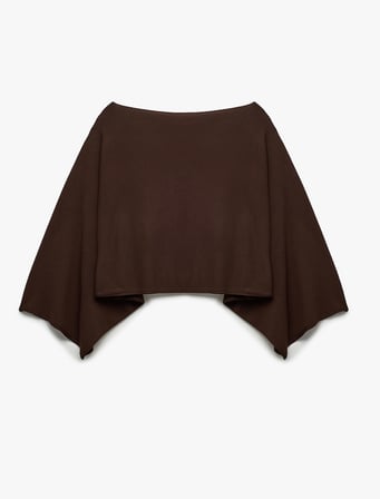 Viskon Karışımlı Slim Fit 3/4 Yarasa Kol Kayık Yaka Crop Kazak