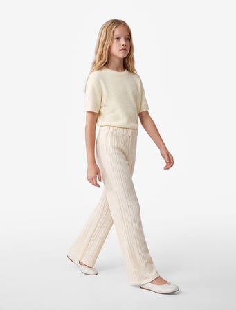 Dokulu Beli Lastikli Geniş Paça Pantolon