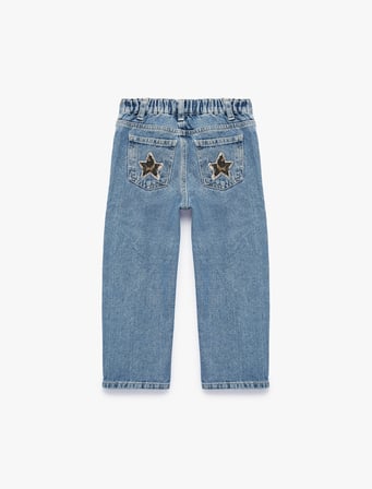 Yıldız Detaylı Pamuklu Cepli Loose Fit Denim Pantolon