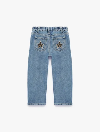 Yıldız Detaylı Pamuklu Cepli Loose Fit Denim Pantolon