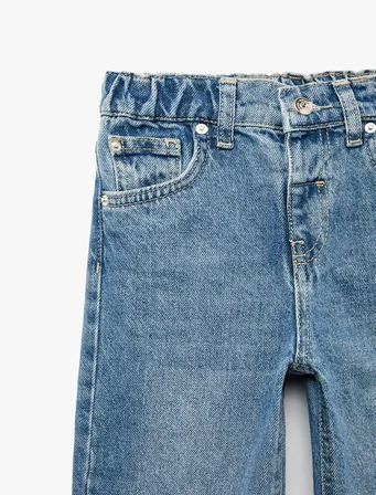 Yıldız Detaylı Pamuklu Cepli Loose Fit Denim Pantolon