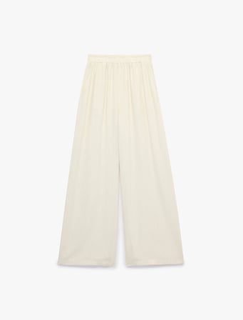 Yüksek Bel Dökümlü Keten Karışımlı Geniş Paça Pantolon