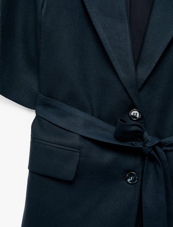 Viskon Karışımlı Kemer Detaylı Geniş Yaka Blazer Ceket