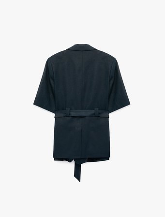 Viskon Karışımlı Kemer Detaylı Geniş Yaka Blazer Ceket
