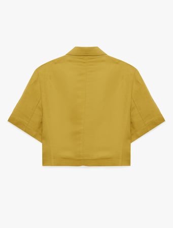 Kısa Kollu Geniş Yaka Düğmeli Keten Karışımlı Crop Blazer Ceket