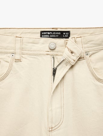 Oversize Pamuklu Cep Detaylı Bol Barrel Fit Jean Pantolon