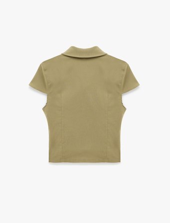 Kısa Kollu Klasik Yaka Fermuarlı Slim Fit Crop Korse Bluz