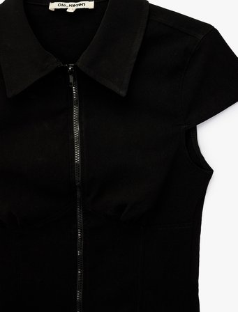 Slim Fit Fermuar Detaylı Kısa Kollu Gömlek