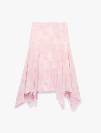 Slim Fit Asimetrik Kesim Çiçekli Midi Tül Etek