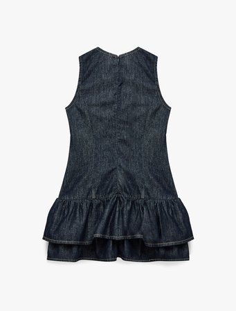 Pamuklu Rahat Kalıp Kolsuz Bisiklet Yaka Katlı Mini Jean Elbise