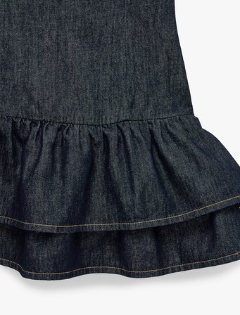 Pamuklu Rahat Kalıp Kolsuz Bisiklet Yaka Katlı Mini Jean Elbise