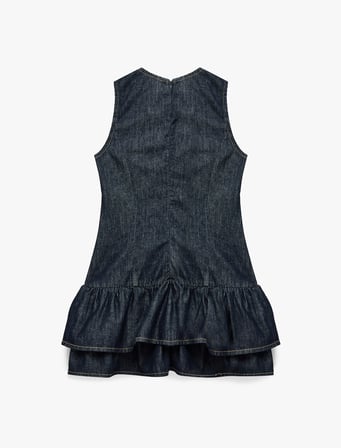 Pamuklu Rahat Kalıp Kolsuz Bisiklet Yaka Katlı Mini Jean Elbise