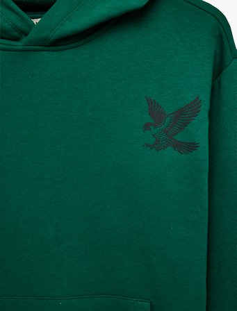 Kartal Baskılı Kanguru Cepli Uzun Kollu Oversize Kapşonlu Sweatshirt