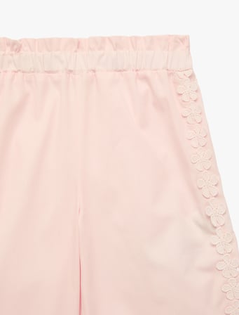 Çiçekli Dantel Detaylı Poplin Geniş Paça Pantolon