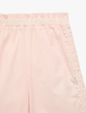 Çiçekli Dantel Detaylı Poplin Geniş Paça Pantolon