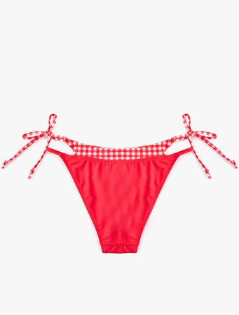 Koton X Sibil Çetinkaya - Yanları İpli Katmanlı Bel Detaylı Pötikareli Bikini Altı