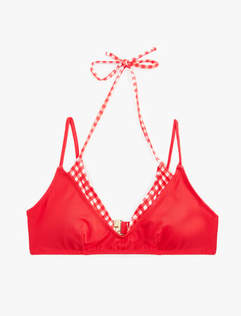 Koton X Sibil Çetinkaya -  Katmanlı Pötikareli Halter Yaka Bikini Üstü