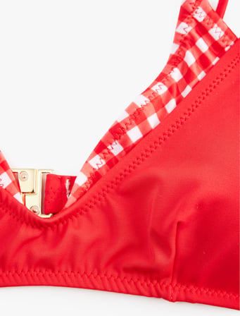 Koton X Sibil Çetinkaya -  Katmanlı Pötikareli Halter Yaka Bikini Üstü