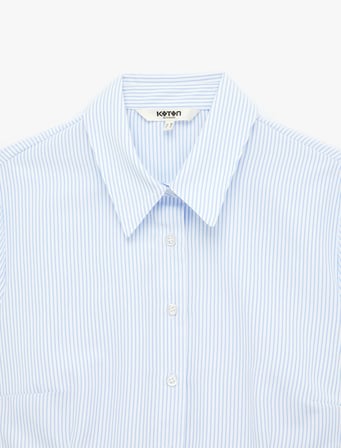 Regular Fit Kısa Kollu Klasik Yaka Düğmeli Çizgili Poplin Gömlek