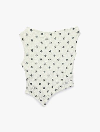 Slim Fit Asimetrik Kesim Puantiyeli Kolsuz Dantel Bluz