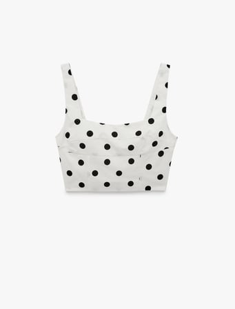 Slim Fit Pamuklu U Yaka Kolsuz Puantiyeli Crop Bluz