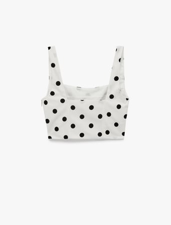 Slim Fit Pamuklu U Yaka Kolsuz Puantiyeli Crop Bluz
