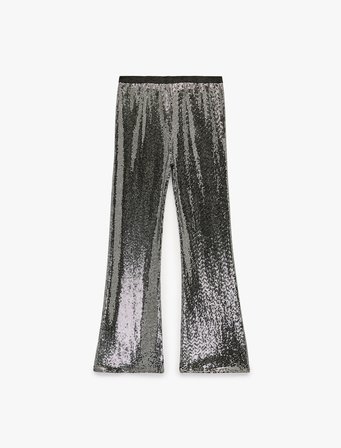 Beli Lastikli Pullu Payetli İspanyol Paça Pantolon