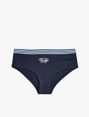 Yüksek Bel Çizgili Lastikli Pamuklu Baskılı Hipster Külot