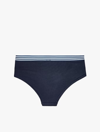 Yüksek Bel Çizgili Lastikli Pamuklu Baskılı Hipster Külot