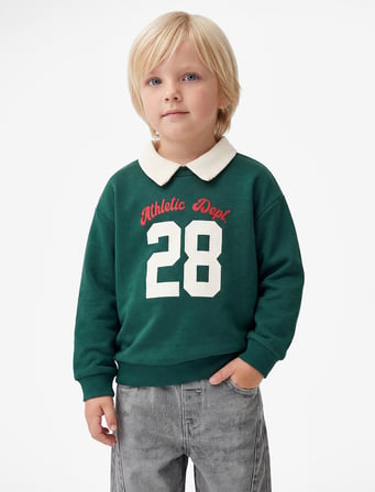 Uzun Kollu Baskılı Pamuklu Oversize Polo Yaka Sweatshirt