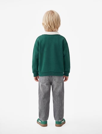 Uzun Kollu Baskılı Pamuklu Oversize Polo Yaka Sweatshirt