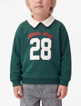 Uzun Kollu Baskılı Pamuklu Oversize Polo Yaka Sweatshirt