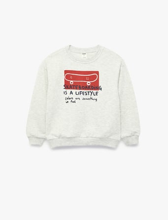 Uzun Kollu Bisiklet Yaka Baskı Detaylı Sweatshirt