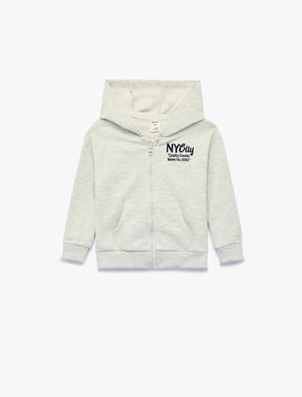 Nakış Detaylı Uzun Kollu Kapşonlu Fermuarlı Oversize Sweatshirt